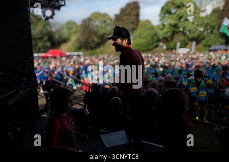 Geraint Thomas von G`B und Team INEOS Grenadiers bei seinem Abschied als Profi-Radfahrer nach der 21. Tour of Britain, Cardiff Castle Stockfoto